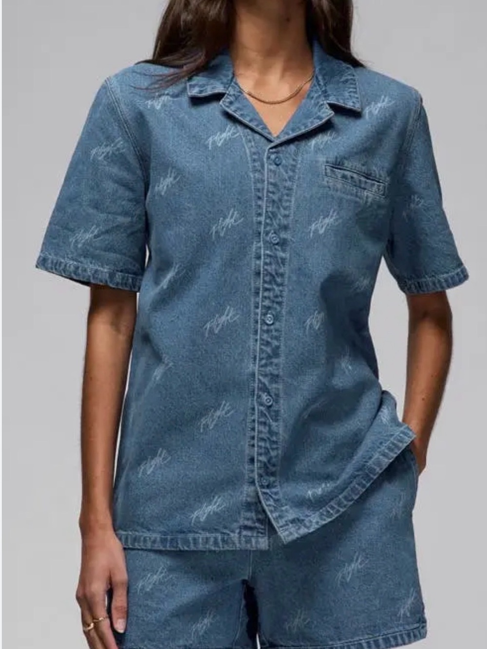 Jordan Denim Short-Sleeve Button-Down Shirt - Blue